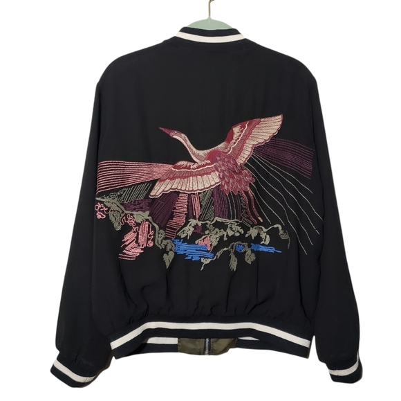 Zara Jackets & Blazers - ZARA Crane Souvenir Bomber raglan sleeve full zip jacket size M